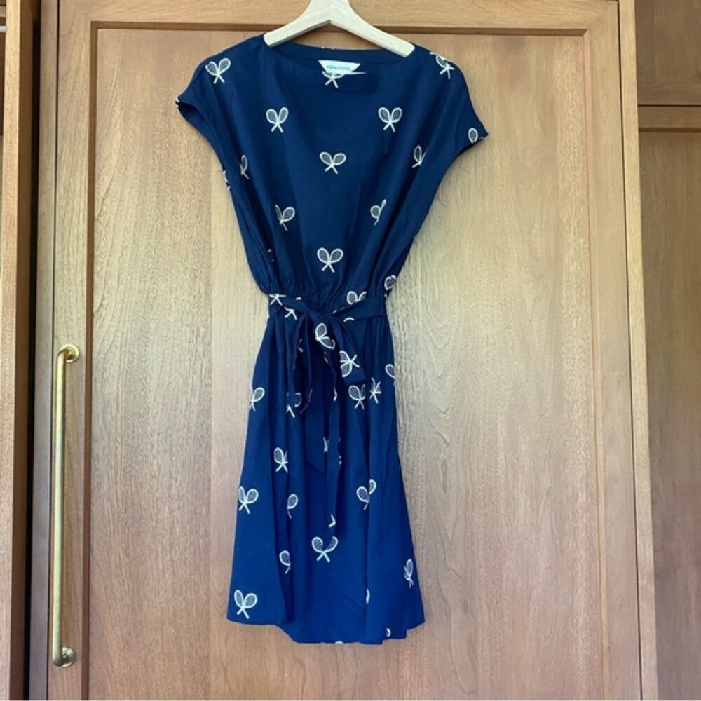 Pepaloves Navy Blue Dress with Tennis Raquet Pattern